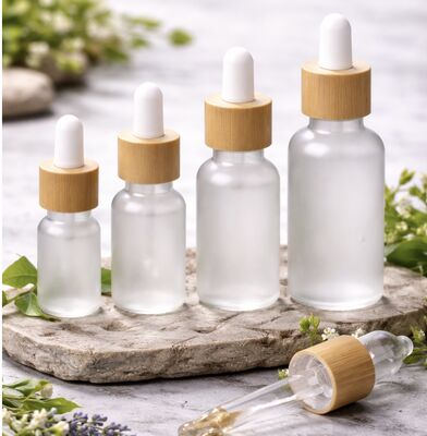 Serum Glass Dropper Bottle Plastic Shoulder Lid Rubber Printing Packaging for Essential Oils Cosmetics and Pharmaceutical